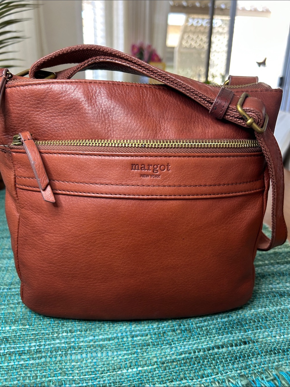 margot Leather Messenger Bag in Warm Chestnut Brown